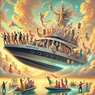 dall-e-2025-02-07-17-59-38-a-surreal-illustration-of-a-majestic-motorboat-named-neptunus-flying-through-a-dreamy-sky-filled-with-joyful-festive-people-the-passengers-are-cel